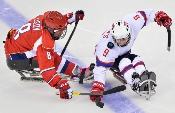  Під час матчу з следж-хокею між збірними Норвегії та Росії