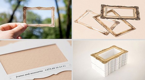 Візитка у вигляді рамки картини. Наприклад, для багетної майстерні