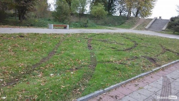 «Автовандали» понищили газон у центральному парку Луцька