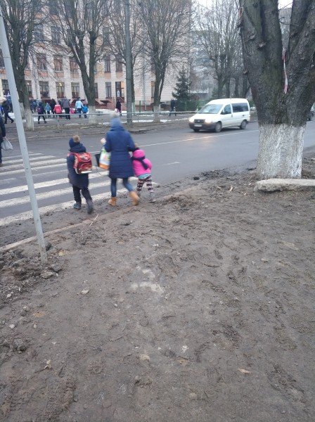 Біля луцької школи замість тротуарів – болото. ФОТО