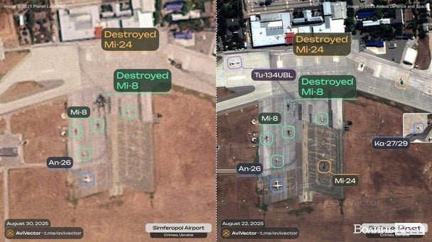 Українські дрони знищили два російські гелікоптери у Сімферополі