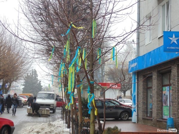 Вулицю в центрі Луцька «забомбили» синьо-жовтими стрічками. ФОТО