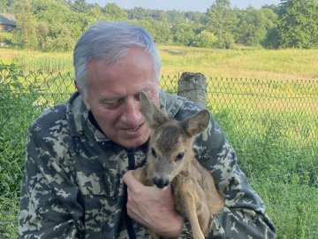 На Волині ксьондз вигодовує маленьку сарну, яку помираючою знайшли при дорозі. ФОТО