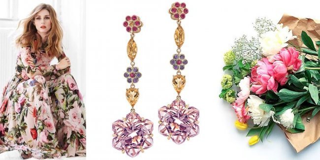 Золоті сережки з сапфірами, цитринами, аметистами і гранатами «Медовий пунш»