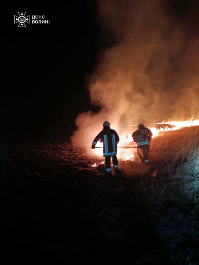 На Волині горіли дві споруди і понад 5 га сухої трави та очерету. ФОТО