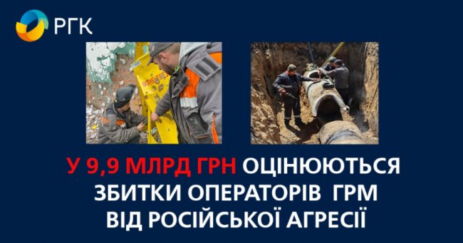 РГК: Збитки Операторів ГРМ від російської агресії оцінюються в  9,9 млрд грн