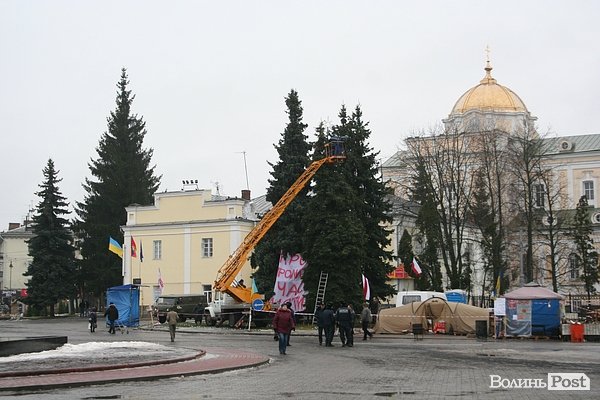 Головні ялинки Луцька почали прикрашати. ФОТО