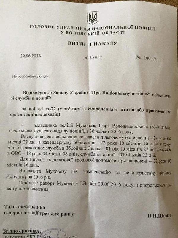 Начальник Луцького міськвідділу поліції написав рапорт на звільнення