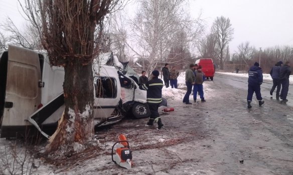 На Луганщині маршрутка врізалася в дерево: постраждали 10 людей