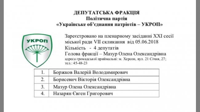 В Херсонській міськраді перестала існувати фракція «УКРОП»