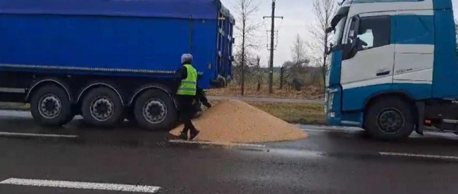 Польські фермери-протестувальники висипали українське зерно з фур на дорогу: реакція соцмереж