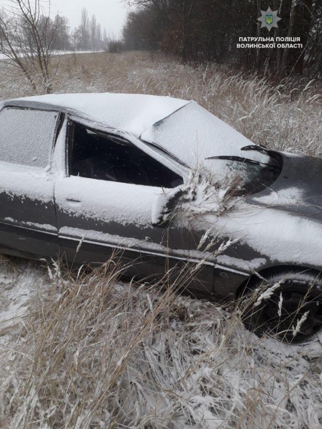 На трасі Луцьк-Ковель автівку занесло в кювет. ФОТО