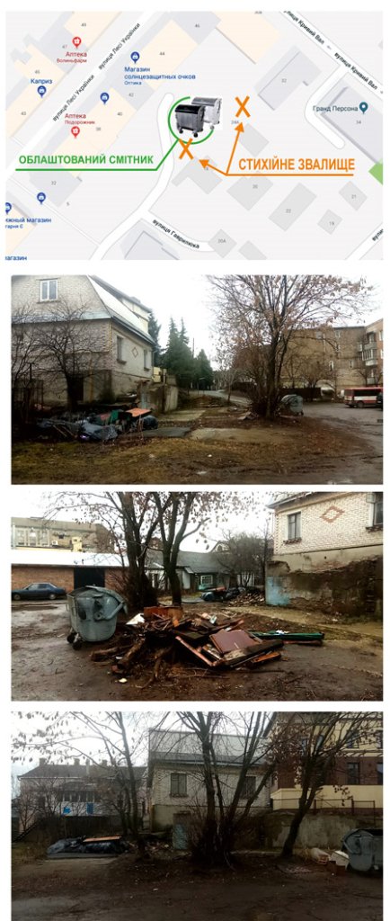У центрі Луцька просять прибрати стихійне сміттєзвалище