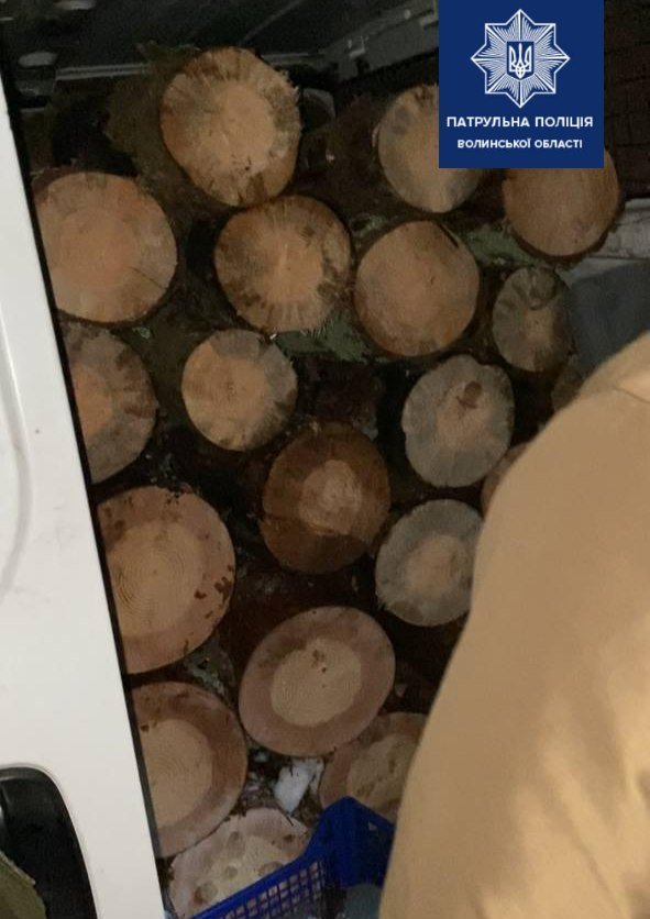 Волинські патрульні зупинили водія за порушення ПДР та виявили у нього в автівці незаконну деревину. ФОТО