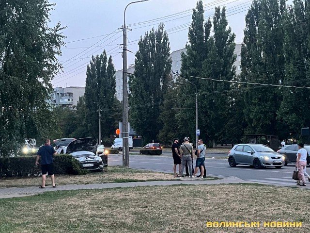 У Луцьку автомобіль вилетів на тротуар, врізався у кущі та загорівся. ФОТО