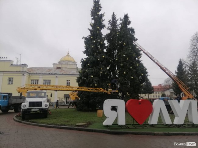 У центрі Луцька почали прикрашати головні ялинки: якими вони будуть цьогоріч 