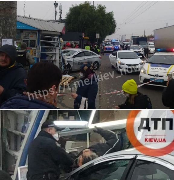 У Києві таксі вилетіло на тротуар і збило на смерть двох людей, які стояли на зупинці. ФОТО. ВІДЕО