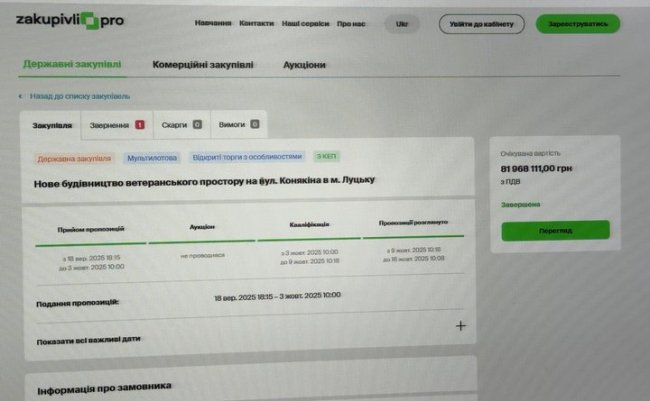 Ветеранський простір на Конякіна у Луцьку: під час будівництва виявили фінансові порушення