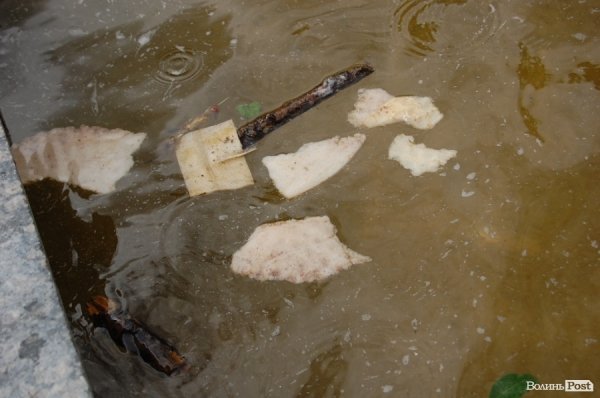 У фонтані - шматочки поролону