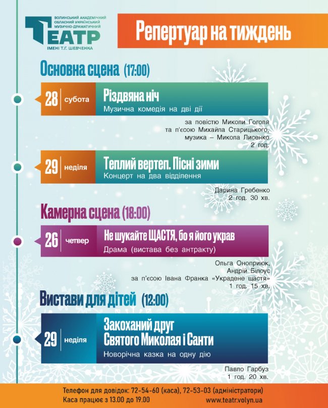 Отримайте свій шматочок Різдвяного дива: огляд вистав у Луцьку 26 – 29 грудня