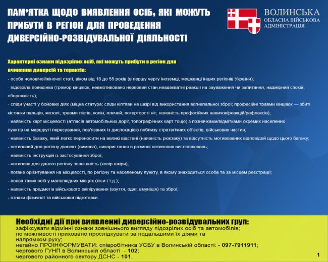 Як шукати шпигунів: Волинська ОВА оприлюднила пам’ятку