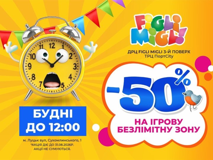 У Figli Migli в Луцьку діє ранкова акція: безлімітна ігрова зона зі знижкою 50%