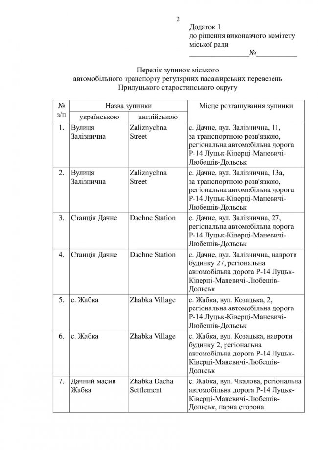 Де у Прилуцькому, Дачному, Жабці та Сапоговому зупинятимуться маршрутки
