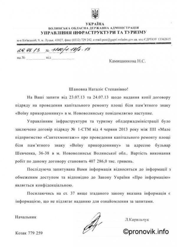 На Волині засекретили інформацію про ремонт площі. ДОКУМЕНТ