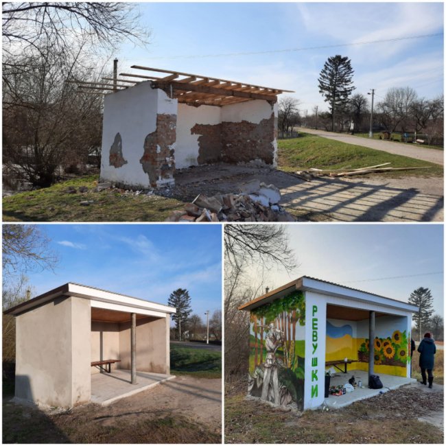 У невеличкому селі на Волині люди креативно розмалювали зупинку.ФОТО