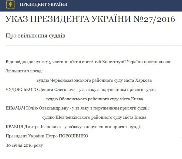 Порошенко звільнив 86 суддів за порушення присяги