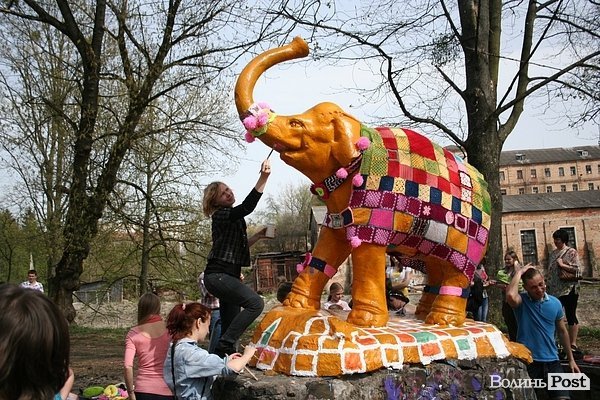 Луцького слоника одягли в’язаними клаптиками. ФОТО