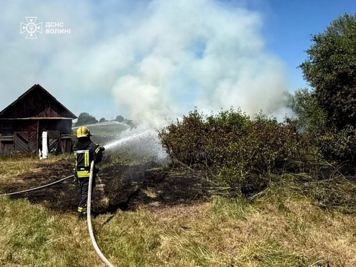 На Волині вогонь із сухої трави ледь не перекинувся на господарську споруду