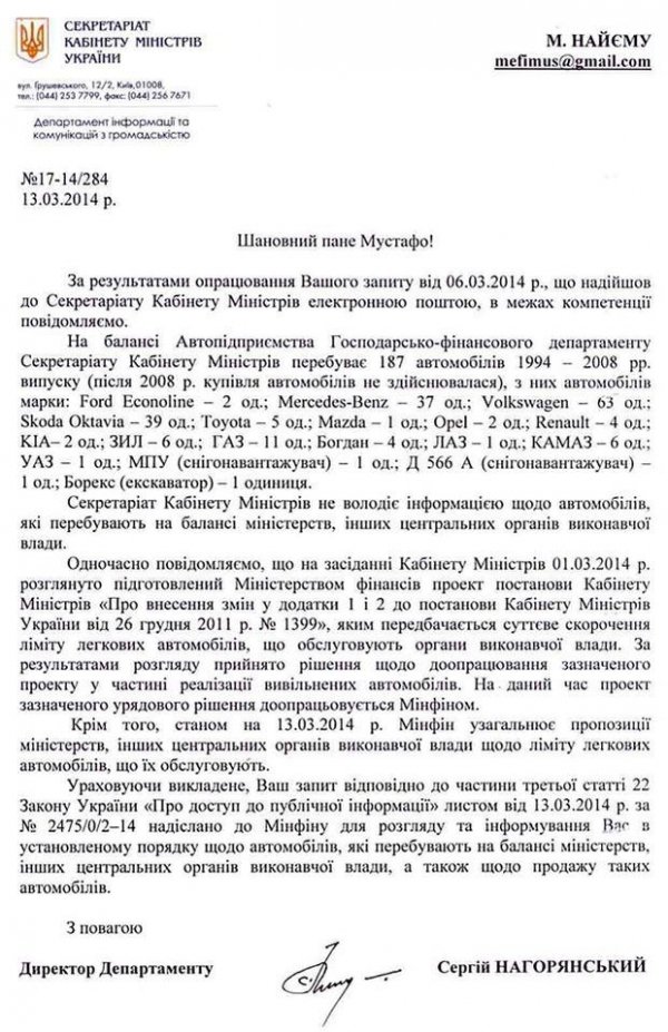Службові автівки чиновників «підуть з молотка»