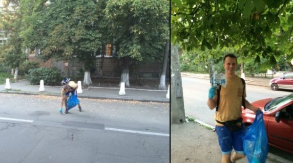 Киянин щодня прибирає столицю з пакетом для сміття. ФОТО