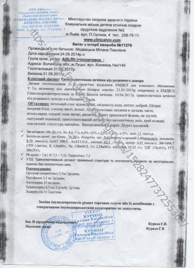 Маленька волинянка, якій пересадили печінку, потребує допомоги