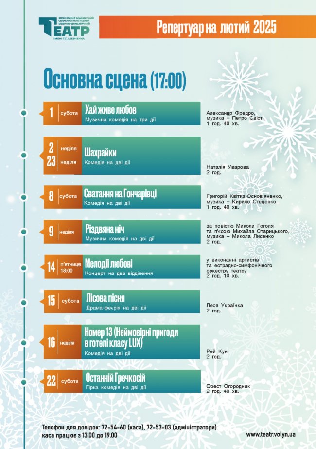 Час наповнити серце мистецтвом: що покажуть на театральній сцені у Луцьку у лютому