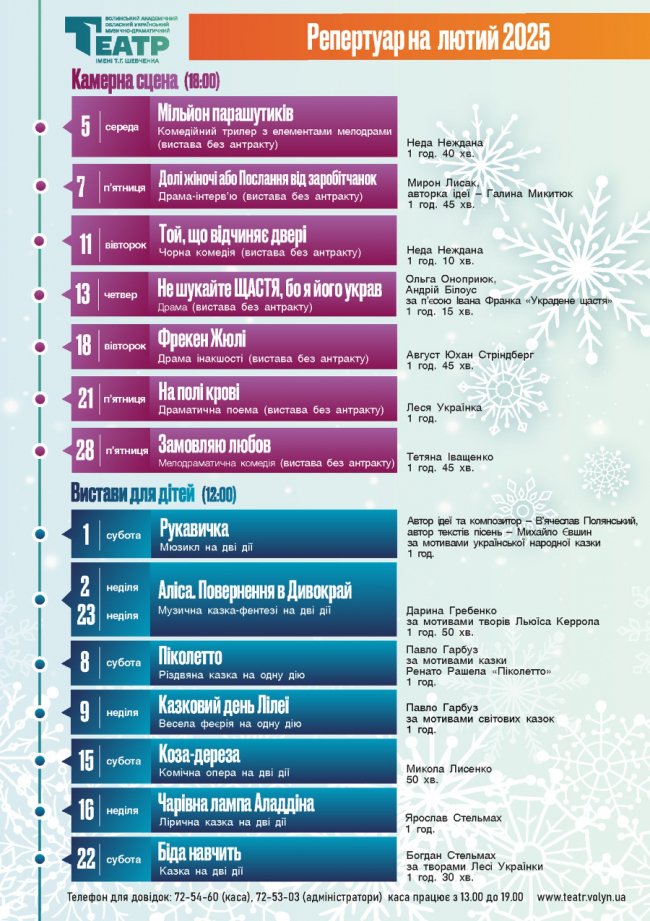 Час наповнити серце мистецтвом: що покажуть на театральній сцені у Луцьку у лютому