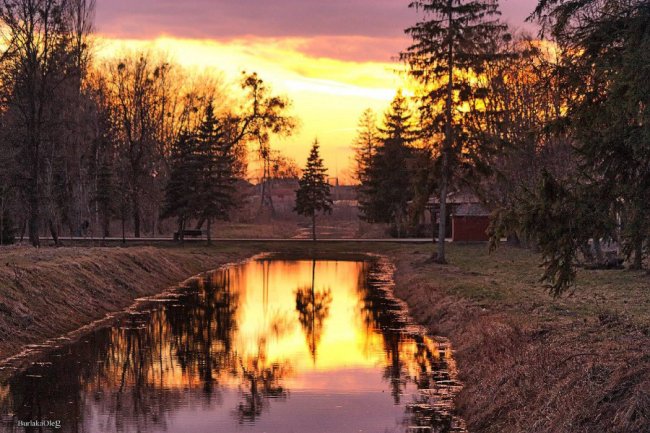 Казковий захід сонця у луцькому парку. ФОТО