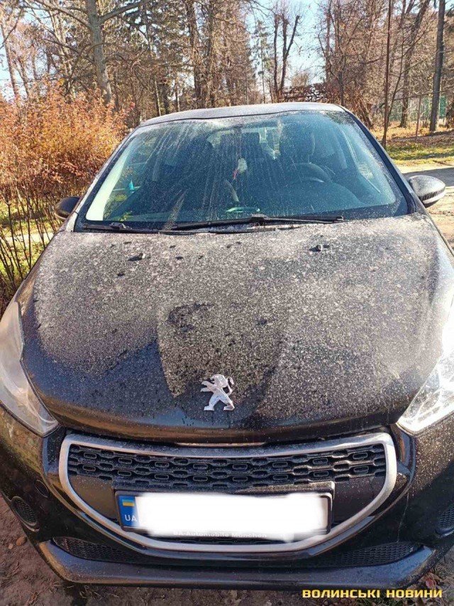Луцькі водії потерпають від невідомої білої речовини на їхніх автівках. ФОТО
