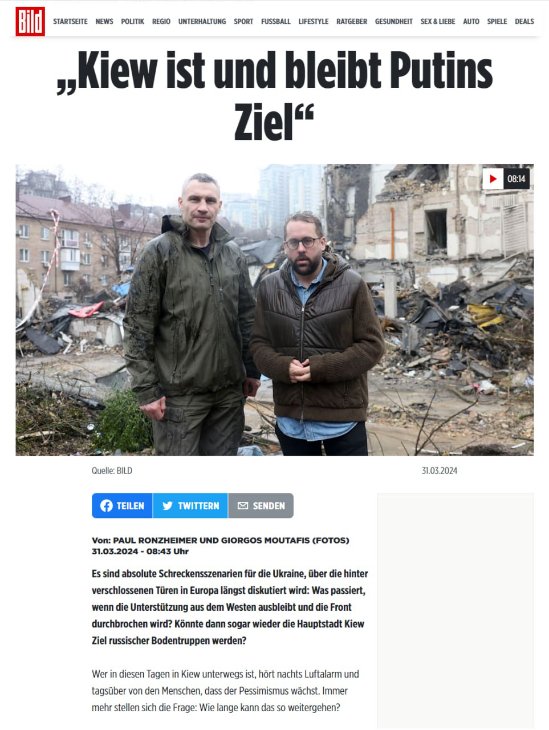 Київ був і залишається метою для путіна, – Кличко в інтерв’ю Bild