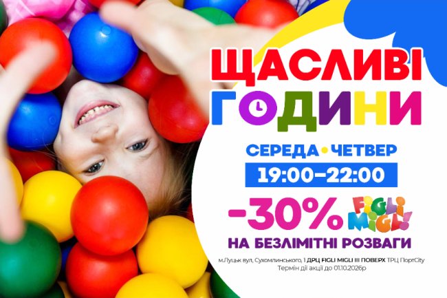У луцькому FIGLI MIGLI запровадили «Щасливі години»: безлімітні розваги зі знижкою 30%
